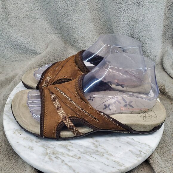 Merrell Shoes Womens Size 8 Brown Leather Terran Slide II Sandals - Picture 1 of 11